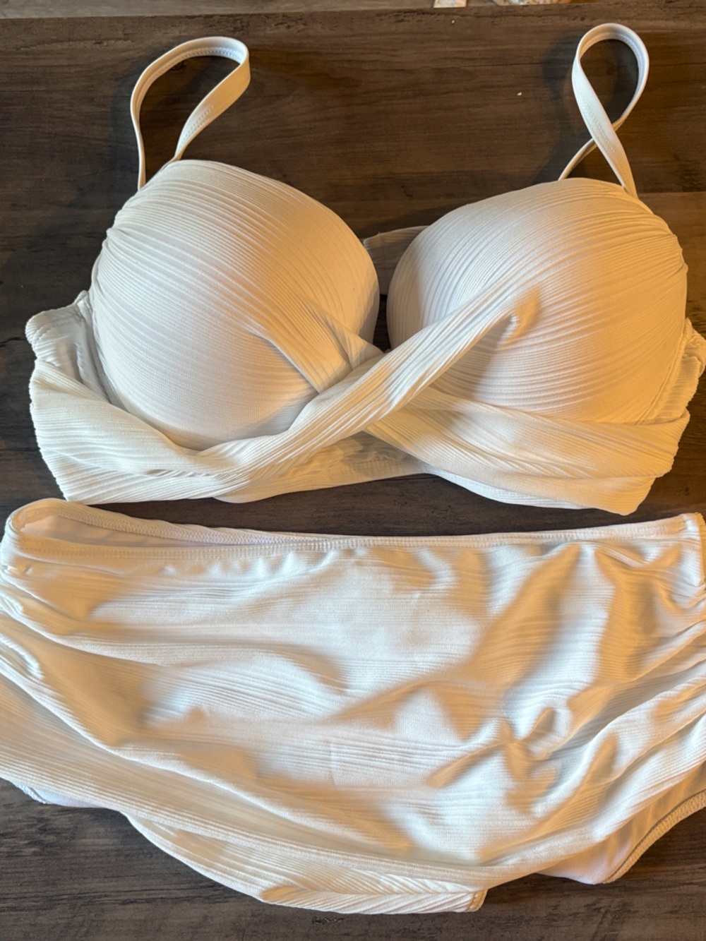 SHEIN White Ribbed Twist Front Bikini Set